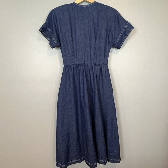 Chetta B Denim Midi Dress Snap Front Size 14 Peter Noviello Padded Shoulders - Picture 5 of 7